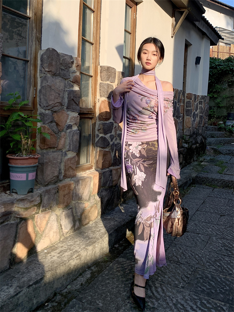 New Chinese Style Vintage Floral Mesh Sparkling Top - Image 4