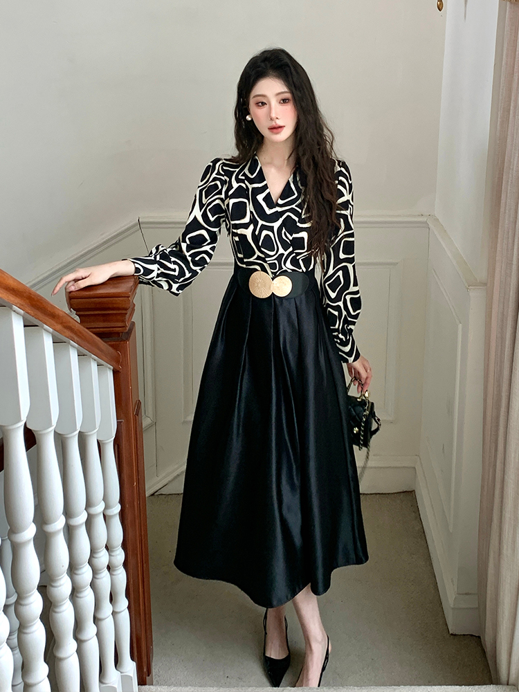 2026 New Satin Spliced Midi Dress with Belt - Image 2
