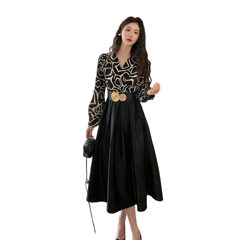 2026 New Satin Spliced Midi Dress with Belt - Image 5