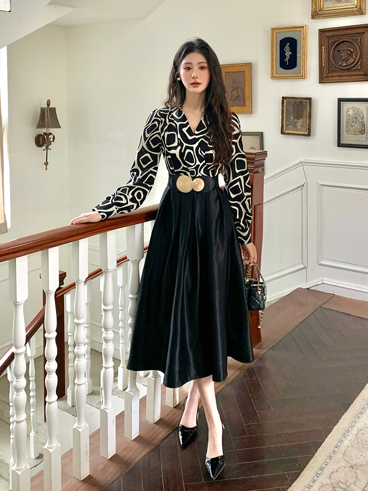 2026 New Satin Spliced Midi Dress with Belt - Image 3