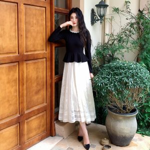 French Retro Two-Piece Look Dress with Sheer Skirt 2026 Autumn