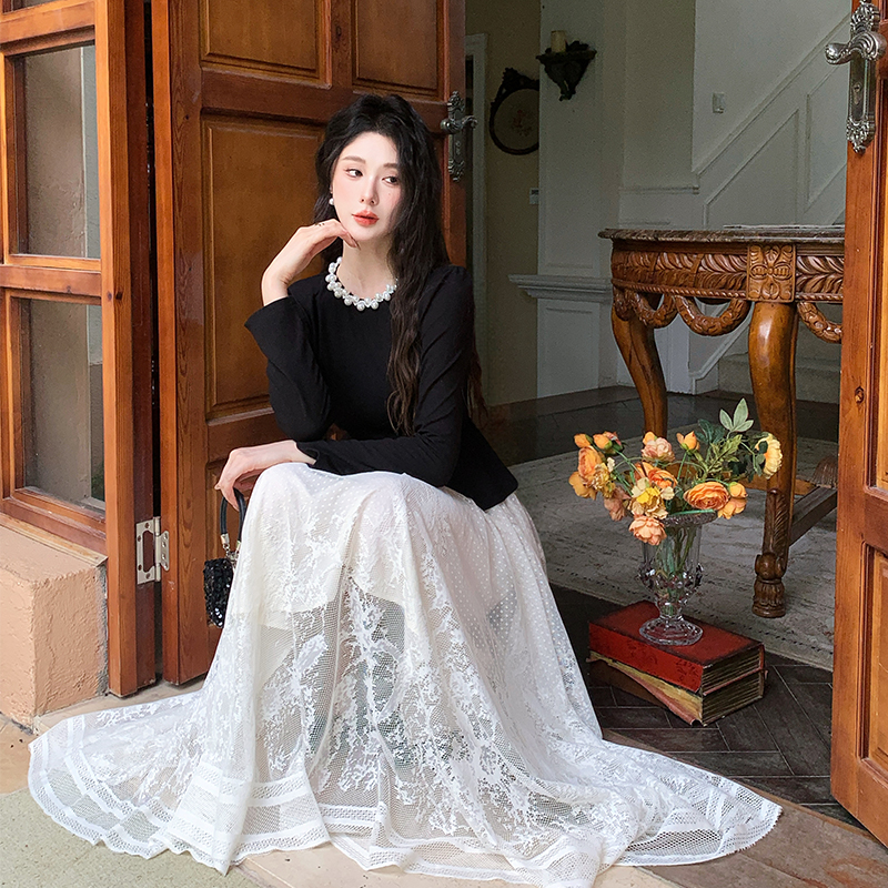 French Retro Two-Piece Look Dress with Sheer Skirt 2026 Autumn - Image 4