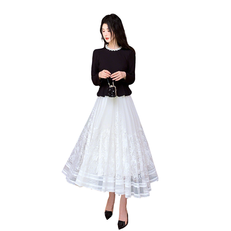 French Retro Two-Piece Look Dress with Sheer Skirt 2026 Autumn - Image 5