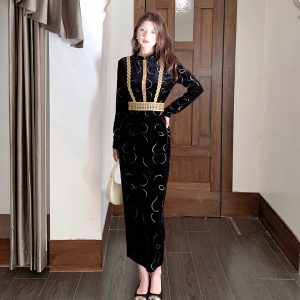 Women's Slim Fit Bodycon Dress with Stand Collar Long Sleeve Commuter Style