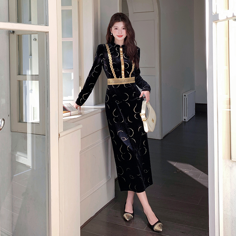 Women's Slim Fit Bodycon Dress with Stand Collar Long Sleeve Commuter Style - Image 3