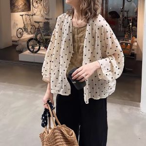 Plus Size Women's Autumn Ramie Cardigan Shirt Korean Style Loose Fit Thin Top