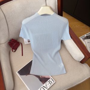Women's Soft Knit Short Sleeve Top Summer Solid Color Slimming Pullover - Style f556aa