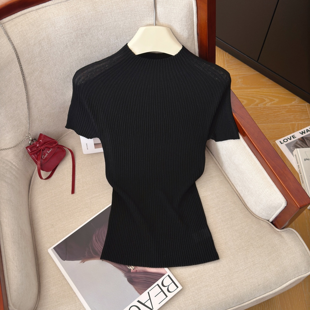 Women's Soft Knit Short Sleeve Top Summer Solid Color Slimming Pullover - Style f556aa - Image 4