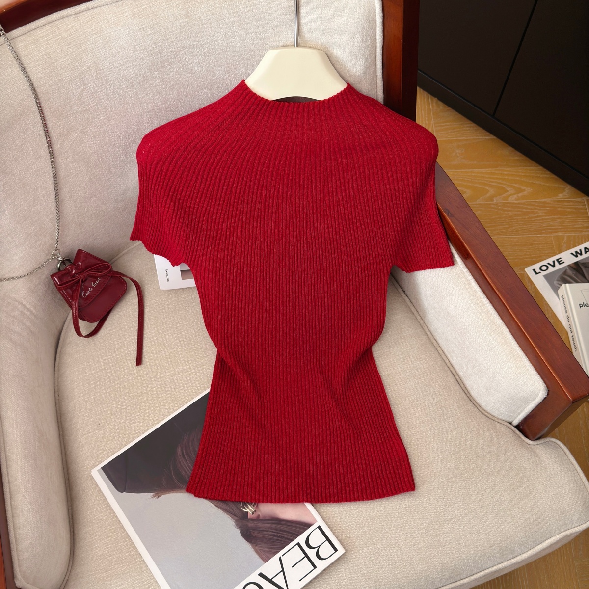 Women's Soft Knit Short Sleeve Top Summer Solid Color Slimming Pullover - Style f556aa - Image 2