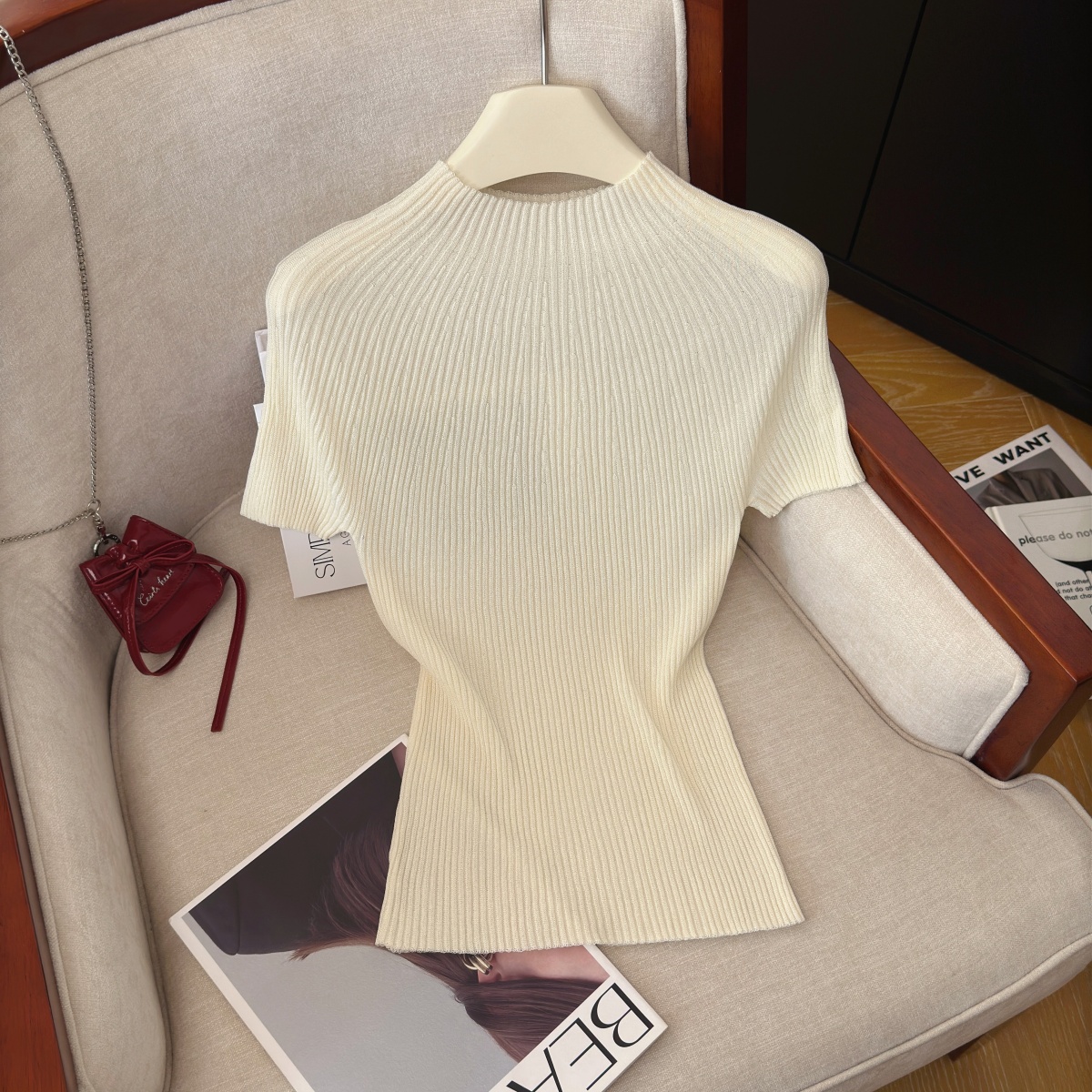 Women's Soft Knit Short Sleeve Top Summer Solid Color Slimming Pullover - Style f556aa - Image 3