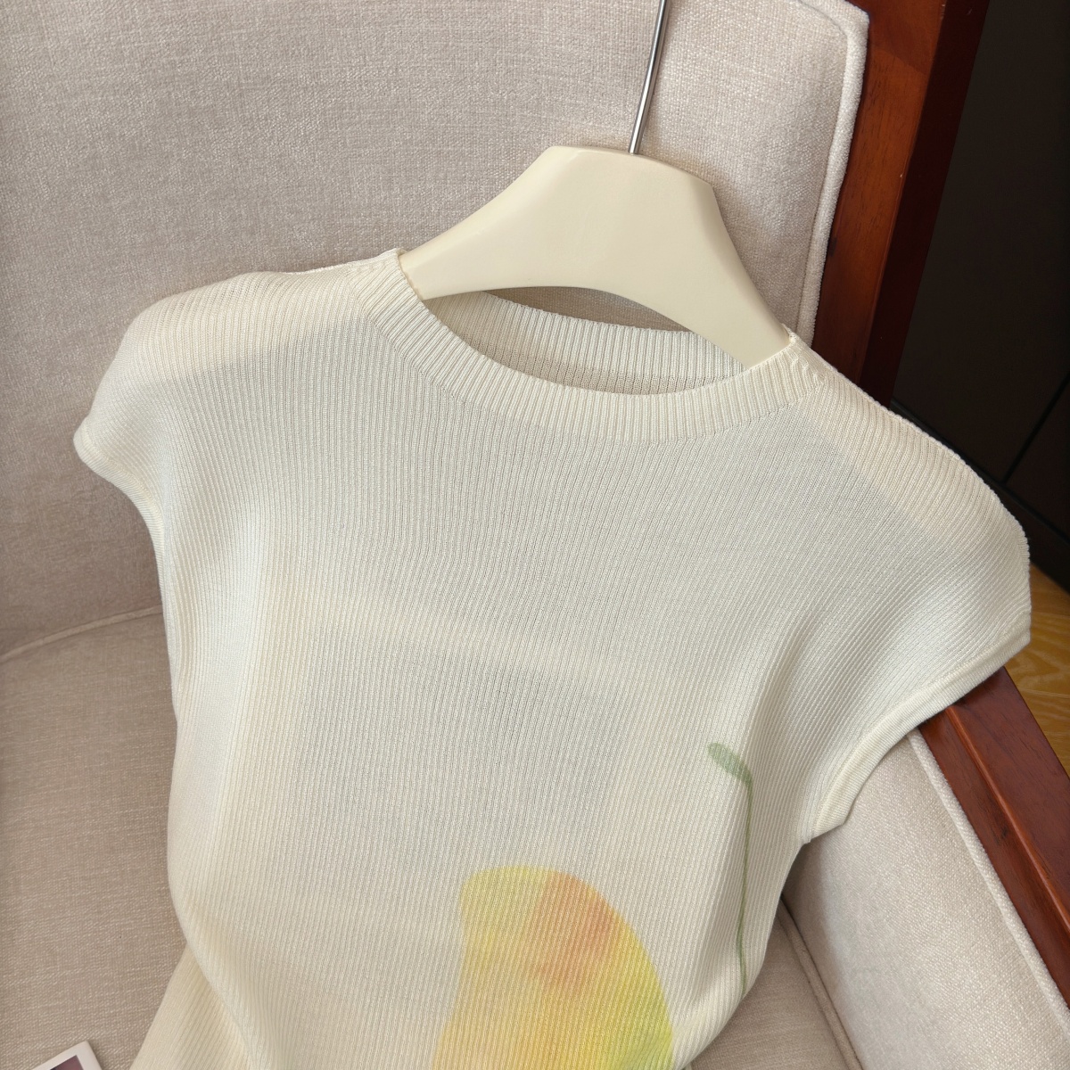 Women's Summer Irregular Colorful Print Knit Top Short Sleeve Pullover - Image 2