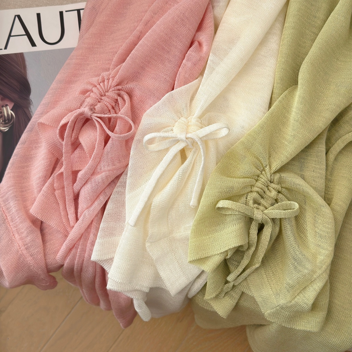 Women's Adjustable Drawstring Knit Sun Protection Top Summer Solid Color Long Sleeve - Image 5