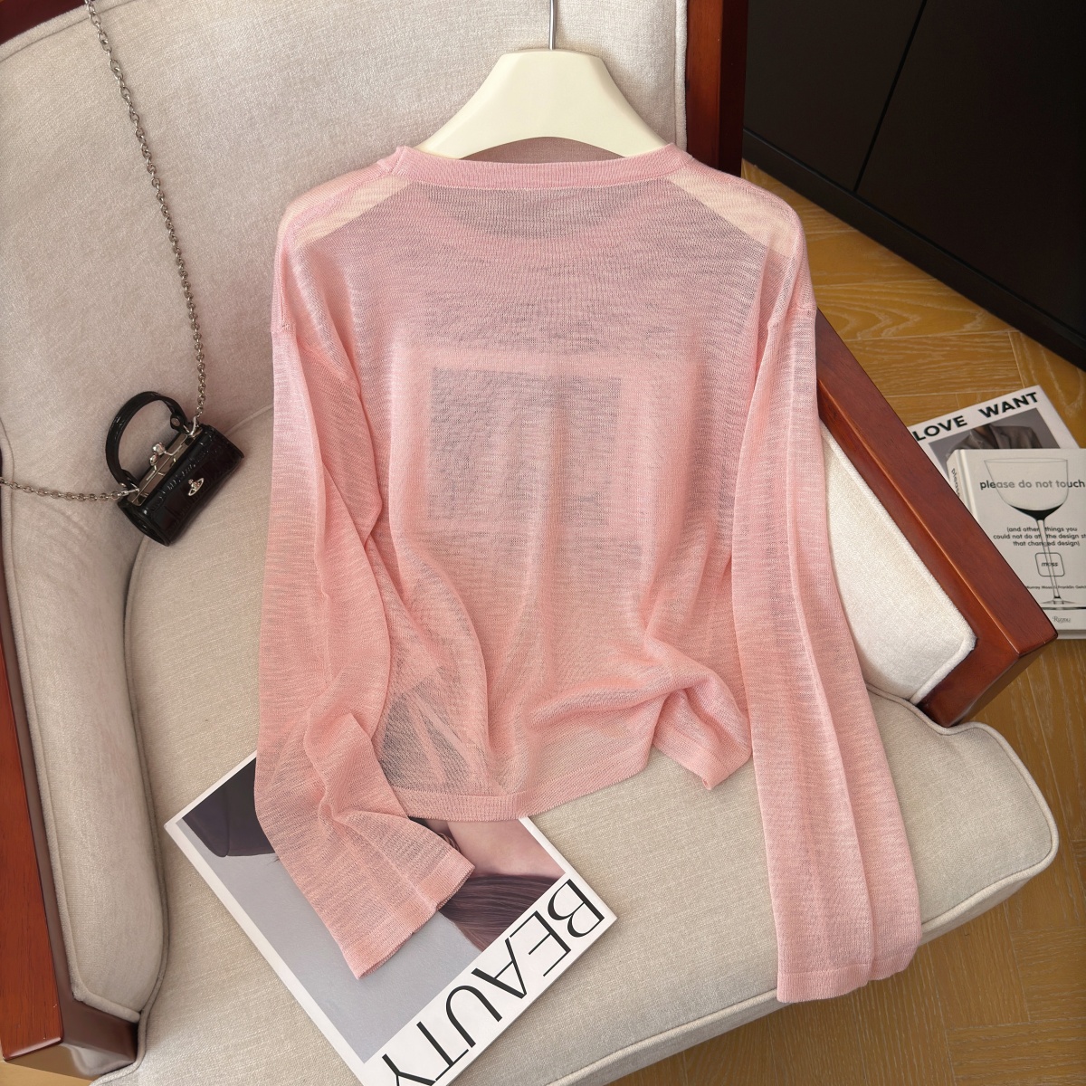 Women's Adjustable Drawstring Knit Sun Protection Top Summer Solid Color Long Sleeve - Image 4