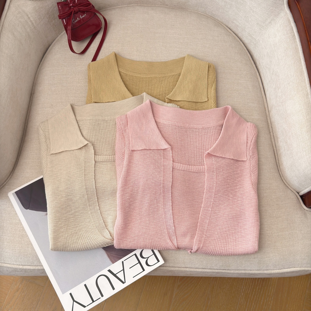 Korean Faux Two-Piece Knit Top Women Summer Slimming Short Sleeve - Image 5