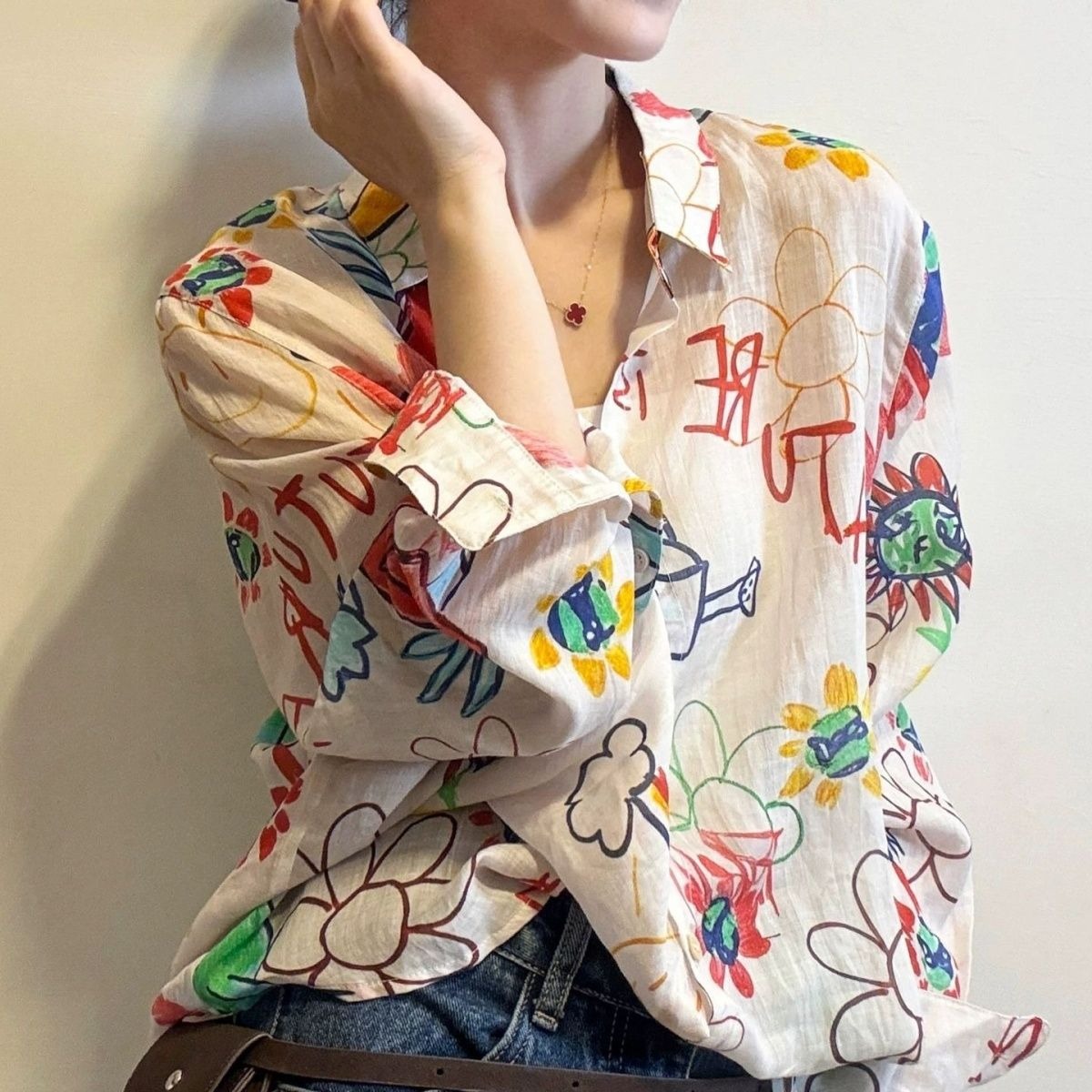 Autumn Literary Forest Style Ramie Print Lapel Breathable Long Sleeve Shirt Women New Loose Button Sun Protection Top - Image 5