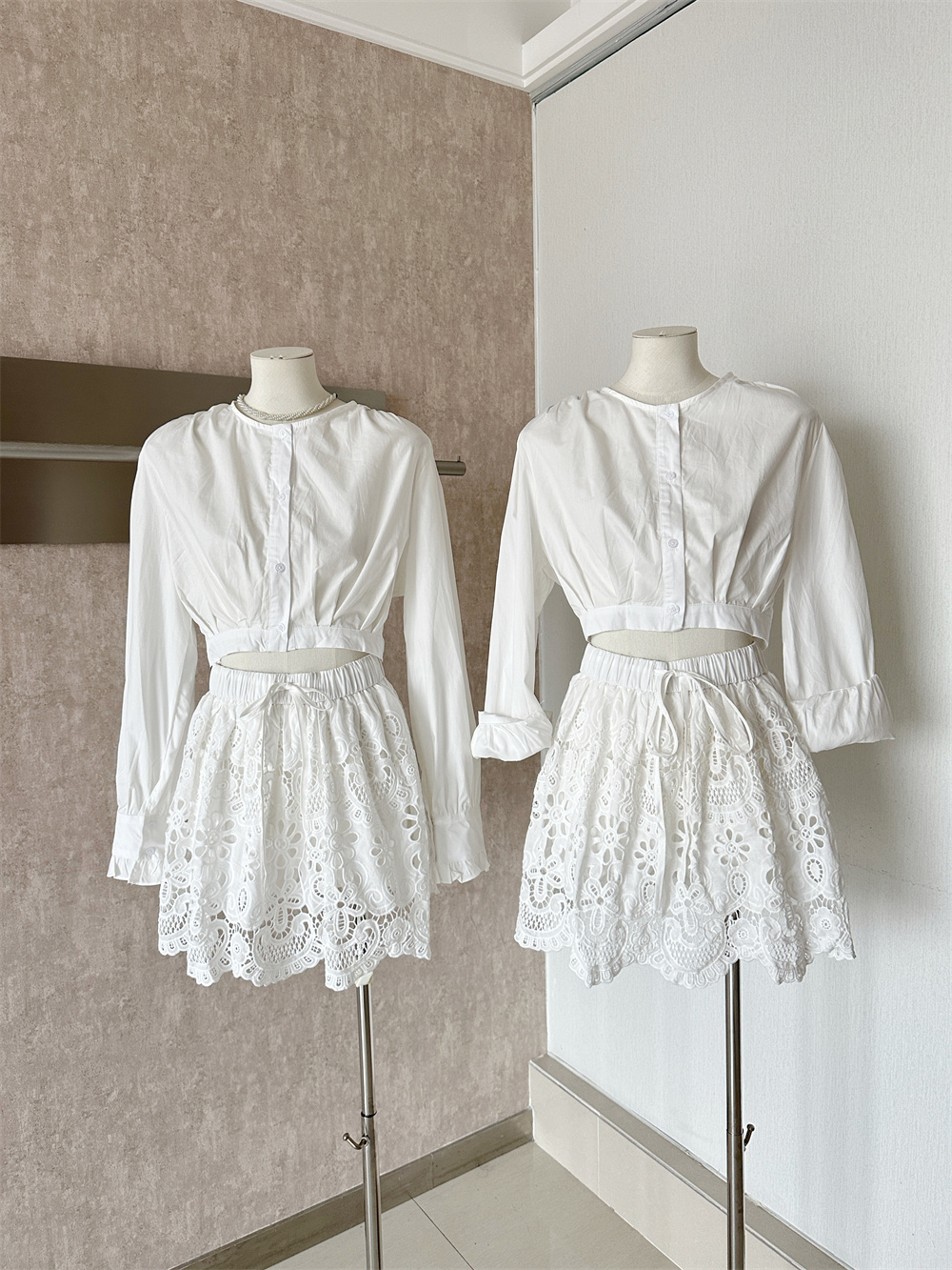 Sweet Vacation Style Puff Sleeve Crop Top Two-Piece Set for Women