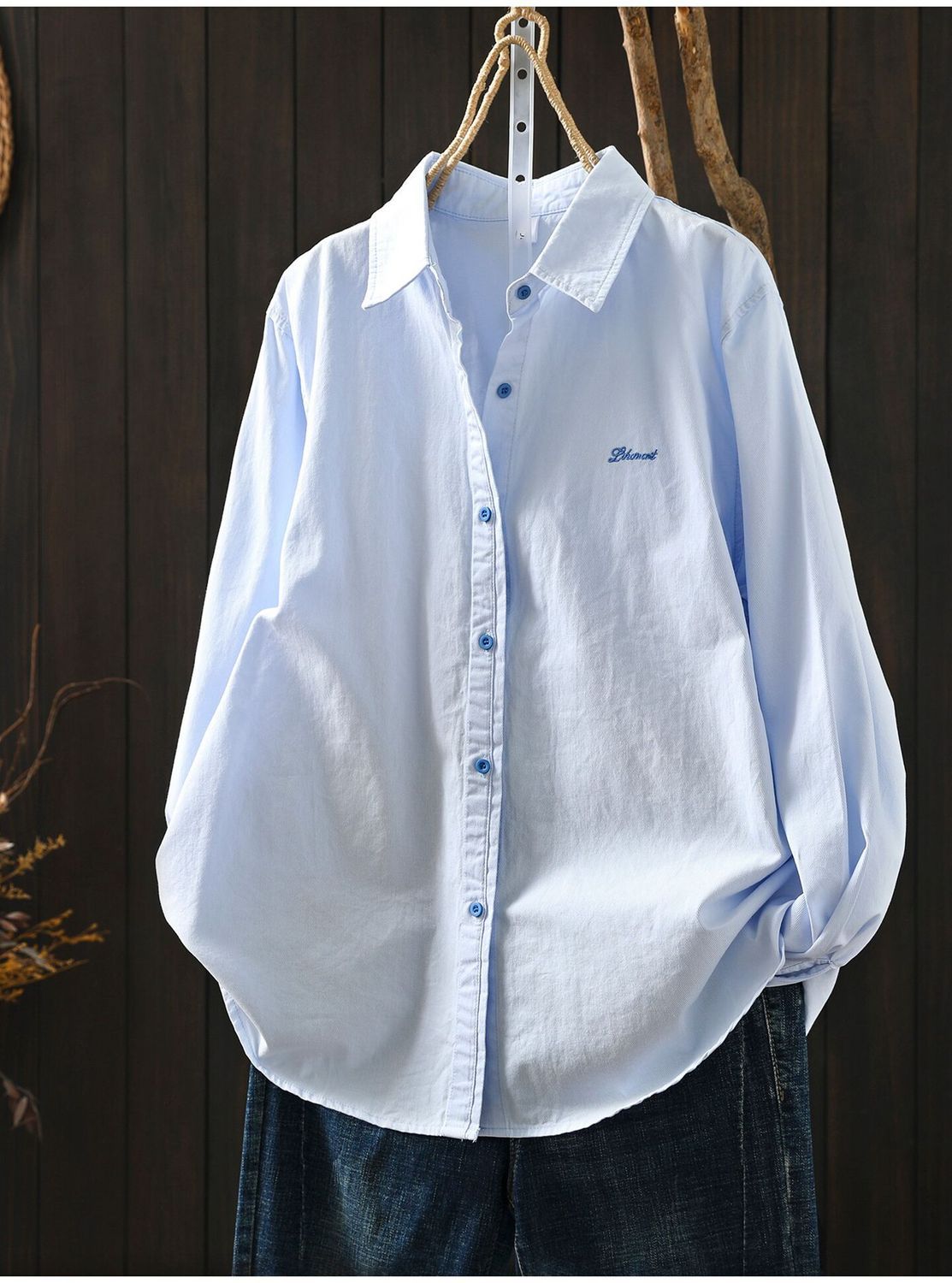 Autumn New Loose Versatile Cotton Shirt Women Casual Long Sleeve Embroidered Blouse - Image 2