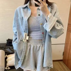 Autumn Korean Lazy Style Printed Long Sleeve White Loose Shirt Plus Size Sun Protection Top